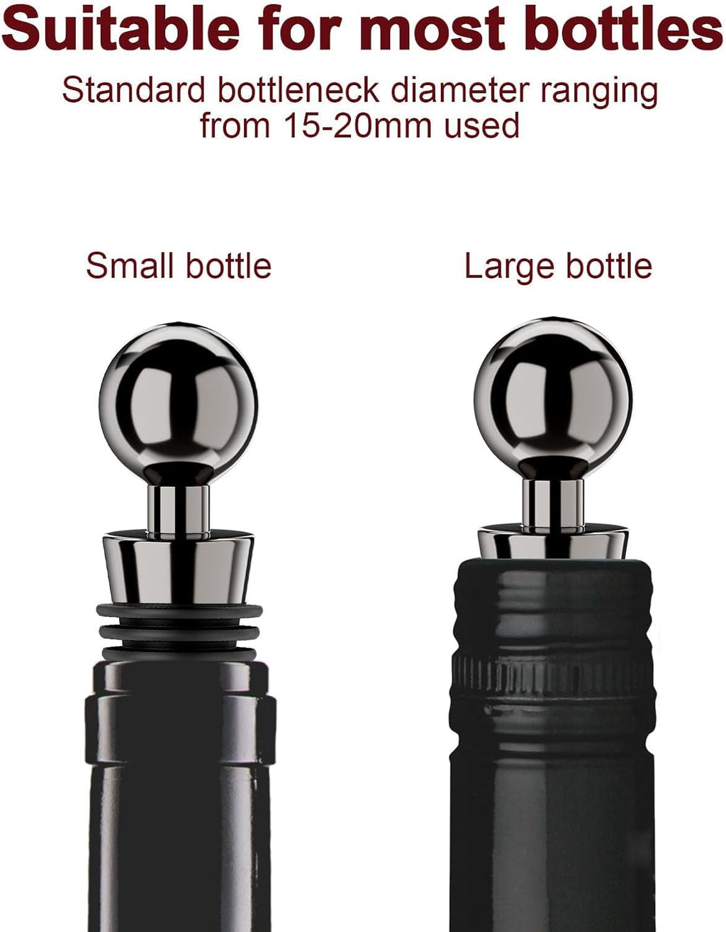 Vacuum Wine Bottle Stoppers 6Pcs - Reusable Silicone Corks, Leak Proof, Keep Fresh, Suitable for Standard Bottles (Black, 6 Pack)