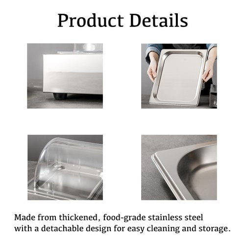 Ice Food Serving Display Tray, Stainless Steel Catering Supplies Buffet Display with Clear Roll Top & Ice Pack, Cooling Food Chilled Serving Plate for Restaurant Buffet Vendor Hotel Kitchen Party