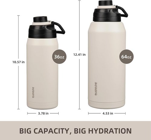 BJPKPK 36oz Insulated Water Bottle - Stainless Steel, Leakproof Spout Lid, Keeps Drinks Hot & Cold - White