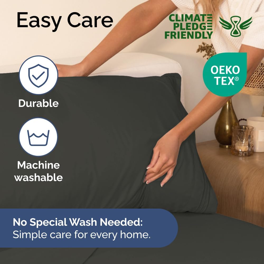 Regine Switzerland Full Size 4-Piece Sheet Set - Comfy Breathable Cooling Bed Sheets - Ultra-Soft Deep Pockets - Oeko-Tex Certified - Charcoal
