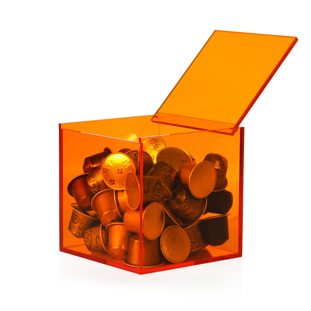 Coffee Capsule Storage Box Coffee Pod Holder Organizers Accessories Anti Dust Durable Clear Acrylic Box for House and Office Use, Orange, 5x5 In