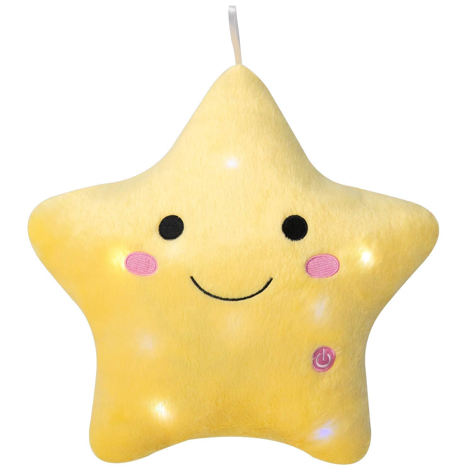DearSun 13.8" Light Up Twinkle Star Pillow, LED Star Plush Pillow with Colorful Night Lights, Soft Glowing Stuffed Star Toy Cute Throw Pillow for Kids, Birthday Gift, Bedroom, Nursery(Yellow)