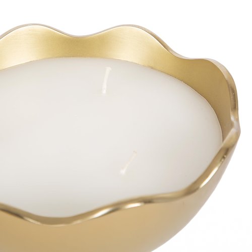 Kate and Laurel Alessia Scalloped Round Metal Candle Bowl, 8 Inch Diameter, Gold, Modern Three-Wick Unscented Candle with Decorative Bowl for Living Room Decor