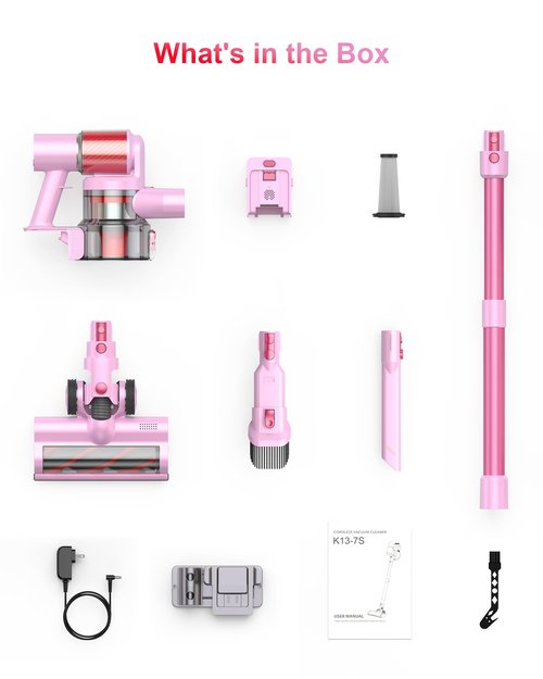 AOKOAK Pink Cordless Vacuum Cleaner, 45Kpa/550W/60 Mins Runtime Stick Vacuum with Self-Standing and Touch Screen, Anti-Tangle Wireless Vacumm, Vacuum Cleaners for Home/Pet Hair/Carpets/Floors