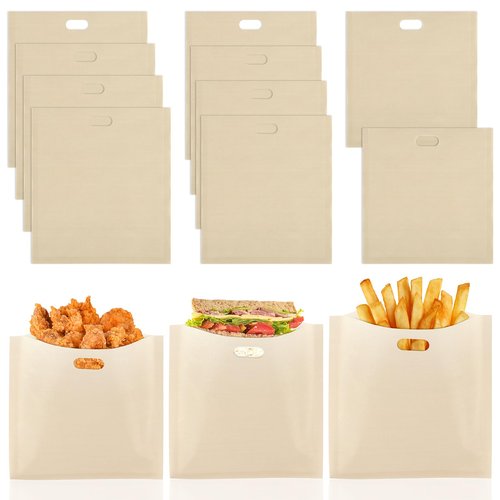 PEASUG Toaster Bags 10 Pack, 3 Sizes Toaster Bags Reusable, Heat Resistant Non-Stick, Washable Toaster Sleeves Compatible with Toaster Microwave, Great for Grill Cheese Sandwich Toast Panini Snacks