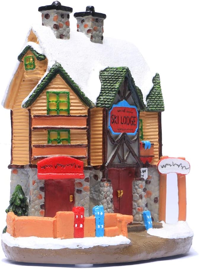 Skiennix Christmas Village House - Lighted Winter Ski Lodge Scene Decoration | Festive Ornament