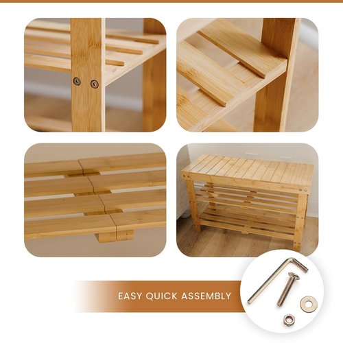 Leaf & Grain Bamboo Shoe Rack - Shoe Storage Bench for Front Door Entrance - Entryway Bench with Shoe Shelf, Shoe Storage Organizer, Wooden Shoe Rack, Durable Shoe Bench for Home (Natural)