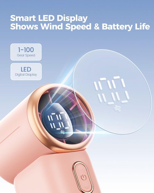 SWEETFULL Handheld Turbo Fan, 100-Speed Mini Fan with Digital Display, 12H Rechargeable Cooling, Portable for Travel & Outdoor Pink