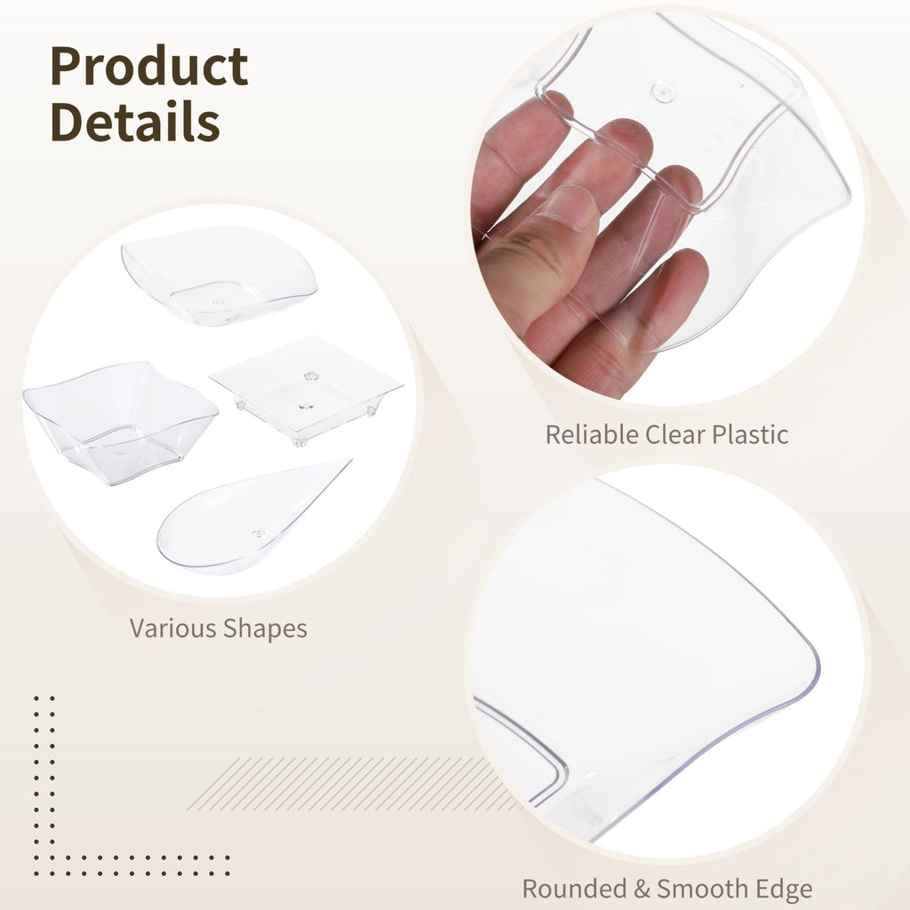800 PCS Mini Appetizer Plates, Includes 400 Assorted Mini Dessert Plates in 4 Shapes, 200 Spoons, 200 Forks, Elegant Tasting Dishes for Party, Buffet, Wedding