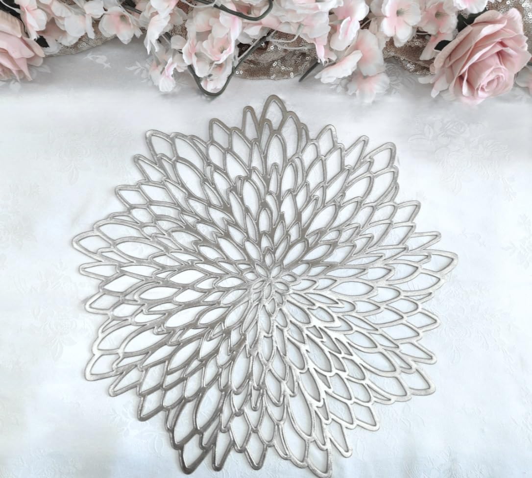 Occasions 40 Pieces Pack Pressed Vinyl Metallic Placemats/Wedding Accent Centerpiece Placemat (Silver Leaf)