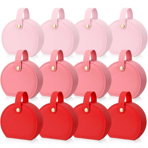Weysat 12 Pack Travel Jewelry Case Bulk Valentines Day Gifts Bridesmaid Jewelry Gift Box Small Earring Storage Organizer (Red, Dark Pink, Pink)