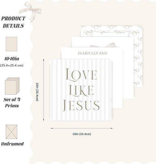 LARTSFRO Coquette Beige Bow Wall Art Decor - Inspirational Christian Posters for Teen Girls | Set of 4, 10x10 Inch (Unframed)
