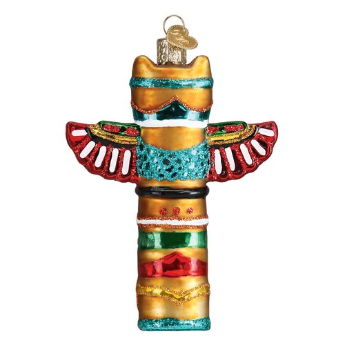 Old World Christmas Totem Pole Ornament, Multi Glass Blown Ornament for Christmas Tree, Handcrafted Holiday Decoration, Native American Collection