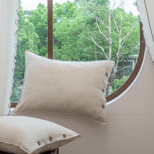 EVERLY 100% Linen Pillowcases Set of 2, French Linen from Normandy, 20X36Inch Standard Size, Natural Color, Coconut Buttons Closure, Flax Pillowshams-Pillowcase-Linen