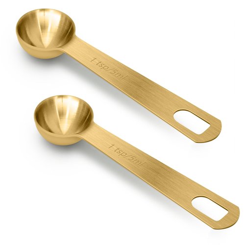 2 PCS 1 Teaspoon(5 mL, 1tsp, 1/3tbsp) Stainless Steel Single Measuring Spoon, Easy to Use and Easy to Wash Metal Measuring Scoop Kitchen Gadgets for Cooking & Baking(Gold)