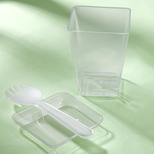 Toowood 100pcs Clear Dessert Cups with Lids and Spoons, 5.4oz Mini Dessert Cups Reusable Square Parfait Cup for Party Appertizer, Christmas