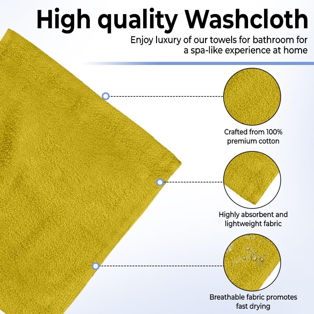 QUBA LINEN 100% Cotton Washcloth Set – Soft, Absorbent Face Towels for Bathroom & Gym Use – Durable & Reusable Wash Cloths - Butterfly (Multi-Color), 12 x 12 Inches, Pack of 24