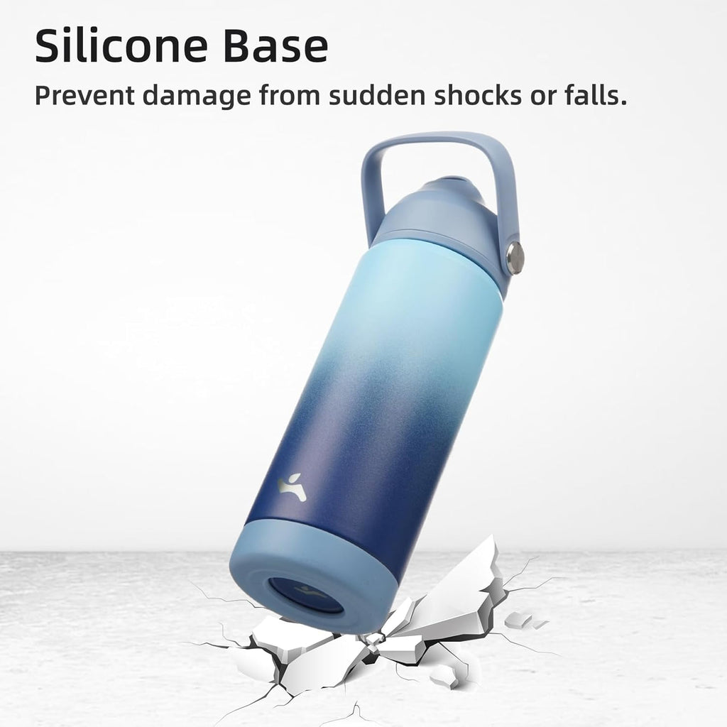 Skiennix Insulated Water Bottle - 24 oz Stainless Steel with Straw Lid & Silicone Handle - Sky Blue