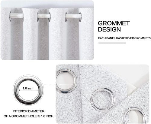 MIULEE Full Blackout Curtain - Linen Texture Thermal Insulated Grommet Panels | 52x45 Inch, Grayish White