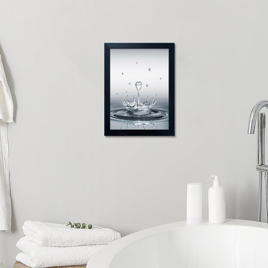 Skiennix Bathroom Wall Art - Modern Heart Water Drop Canvas Print | Black Framed Decor