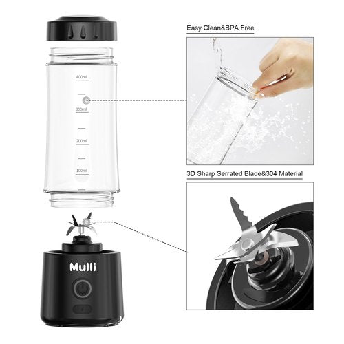 Mulli Portable Blender,USB Rechargeable Personal Mixer for Smoothie and Shakes, Mini Blender with Six Blades for Baby Food,Travel,Gym(Update)