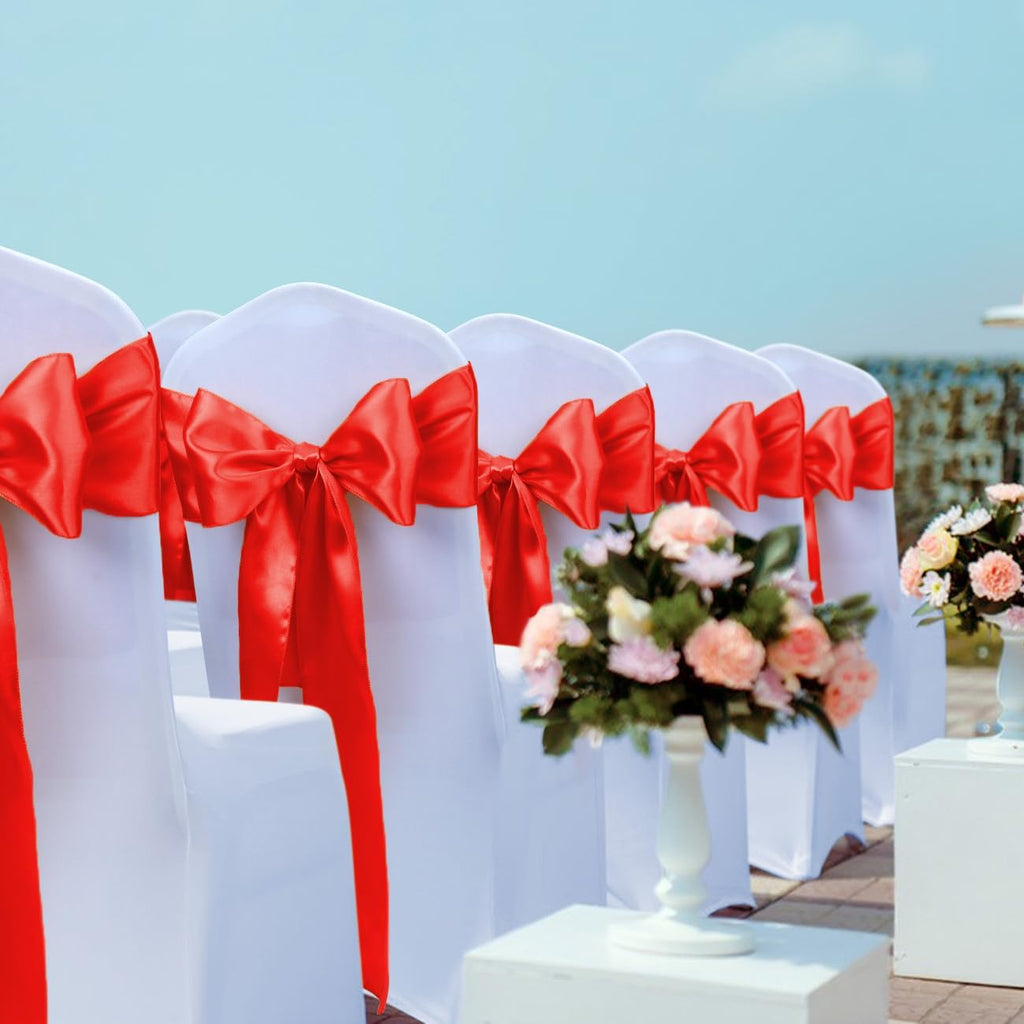 Babenest Satin Chair Sashes - Upgraded 50 Pcs Ribbons & Bows for Weddings, Parties & Events | Red