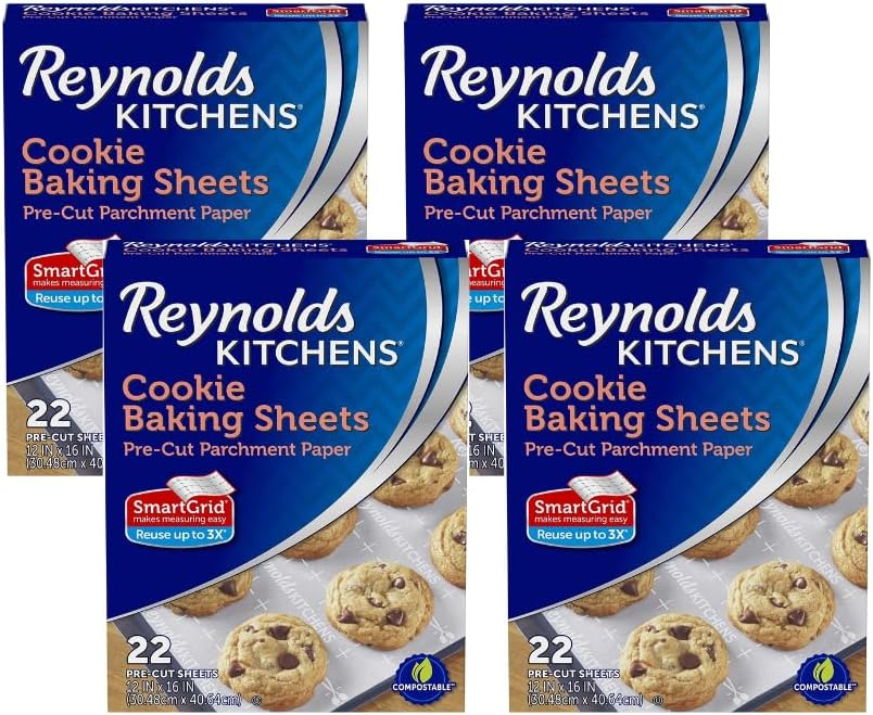 Reynolds Kitchens Pre-Cut Parchment Paper Baking Sheets - 22 Sheets Per Pack (4 Packs)