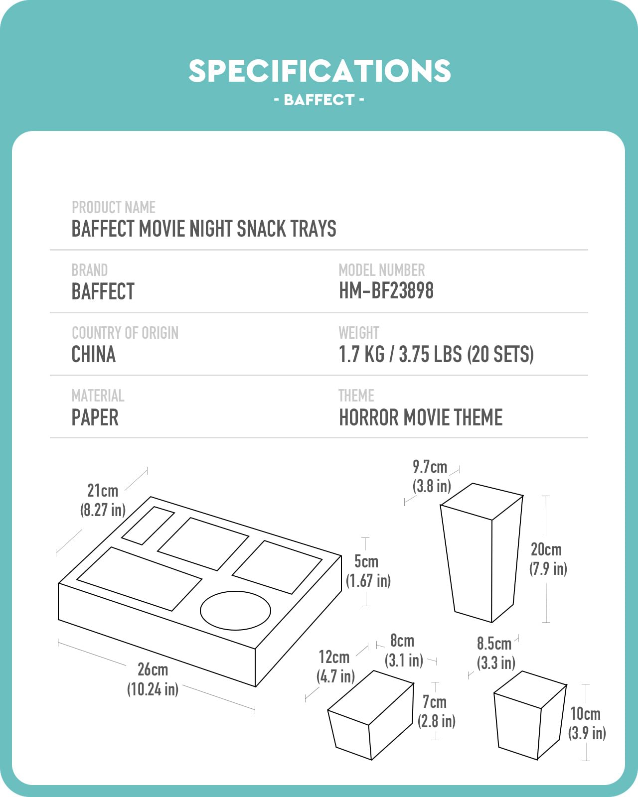 Baffect Movie Night Snack Trays 100pcs Include 20 Movie Night Trays, 20 Popcorn Boxes, 20 Salad Bowls, 20 Nacho Bowls, 20 Movie Party Invitations, Horror Movie Night Supplies for Nacho Bar