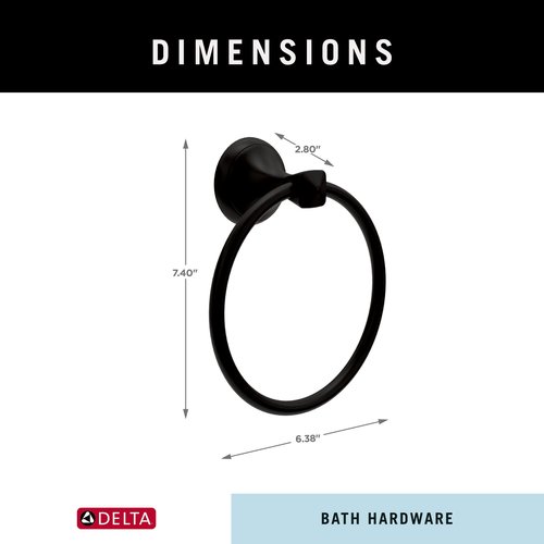 Delta Esato (1-Pack) Hand Towel Holder Matte Black Towel Racks for Bathroom Wall Round Towel Ring Holder for Bath Towel Hanger for Kitchen, Bathroom Accessories ESA46-MB