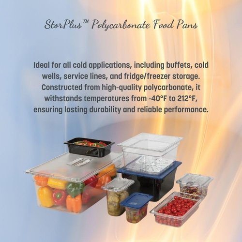 Carlisle FoodService Products Storplus Food Storage Container Food Pan, Chafing Pan for Catering, Buffets, Restaurants, Polycarbonate (Pc), 1/3 Size 8 Inches Deep, Clear, (Pack of 6)