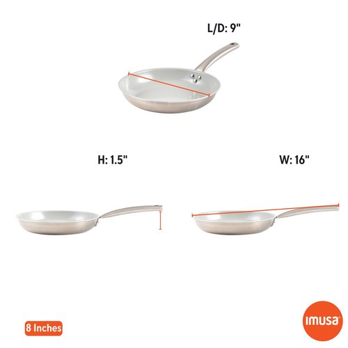 IMUSA 3-Piece Fry Pan Set 8”, 10” & 12” | Ceramic Nonstick Stainless Steel Induction Cookware | Aluminum Skillet Set for Frying, Sautéing & Stir Fry | Oven Safe Cookware with Comfortable Handles