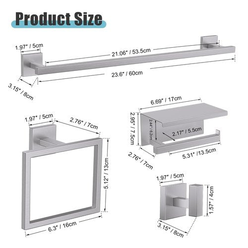 YACVCL 5-Pieces Brushed Nickel Bathroom Hardware Accessories Set Towel Bar Set Upgraded Toilet Paper Holder with Shelf Stainless Steel Wall-Mounted Bathroom Hardware Set 23.6 Inch