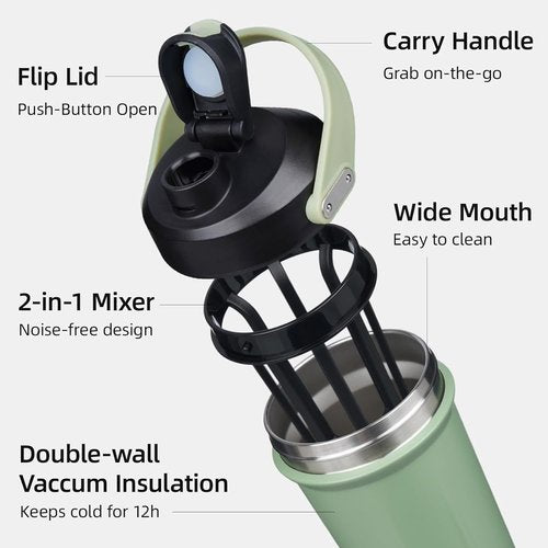 BJPKPK Insulated Tumbler - 25 oz Stainless Steel Shaker Water Bottle for Protein Mixes | Forest Green