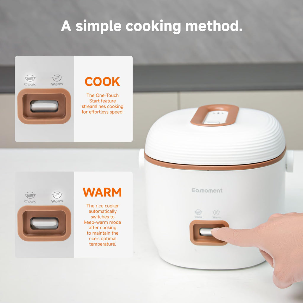 Brown Mini Rice Cooker Small 1 Cup-2 Cup Non-Stick Coated Insert Food Steamer Kitchen Appliances Includes Vegetable Steamer