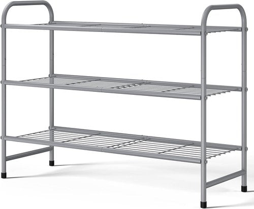 Kitsure Shoe Rack - Sturdy Stainless Steel Shoe Organizer for Closet & Entryway | 3-Tier, 25.6" Wide, Grey