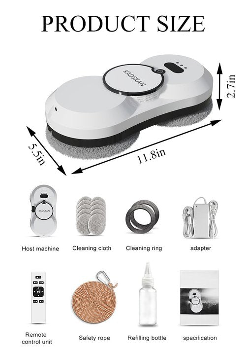 KADSKAN Window Cleaning Robot, Automatic Window Cleaner with Water Spray for Windows/Tiles/Class Door, Inside/Outside, 5600Pa Suction Power, 3.0 Path Planning, Remote Control