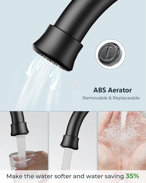 FORIOUS Matte Black Bathroom Faucet - 360° Spout with Pop-Up Drain | 4-Inch Centerset, Two Handles