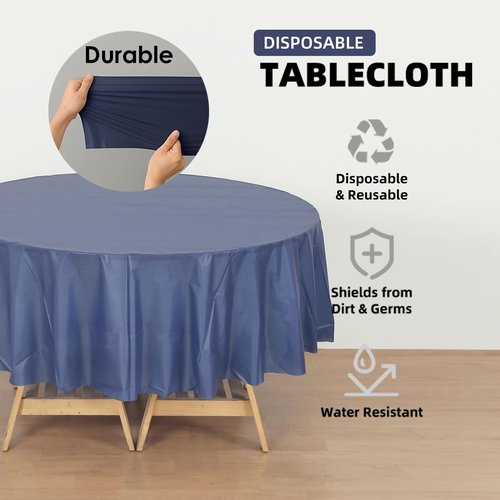 Craft And Party 12-Pack Navy Blue Plastic Tablecloths – 84 Inch Round Disposable Table Covers, Heavy Duty & Waterproof for Parties, Events, Banquets, Navy Blue