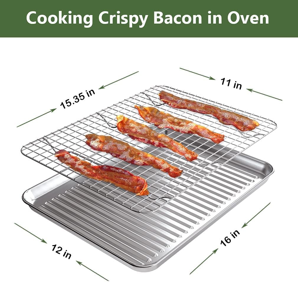 ROTTAY Baking Sheet Set - Stainless Steel Cookie Pans with Cooling Racks | Nonstick, Heavy Duty, 16 x 12 Inches