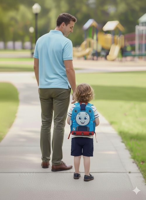 THOMAS & FRIENDS Boys Backpack | Blue & Red Backpack with Adjustable Straps | 3D Train Practical Luggage Sports Pre School Bag