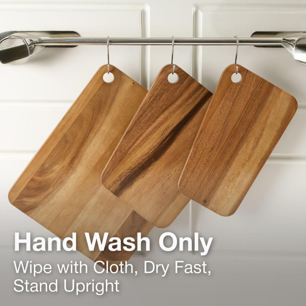 Sango Acacia Cutting Board Set - 3-Piece Slant Edge & Hanging Holes | Stackable, Reversible, Non-Toxic