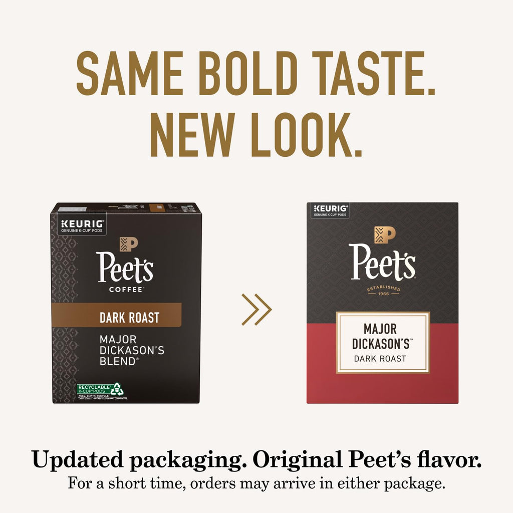 Peet's Coffee Dark Roast K-Cup Pods - 100% Arabica Major Dickason's Blend, 88 Count (4 Boxes)