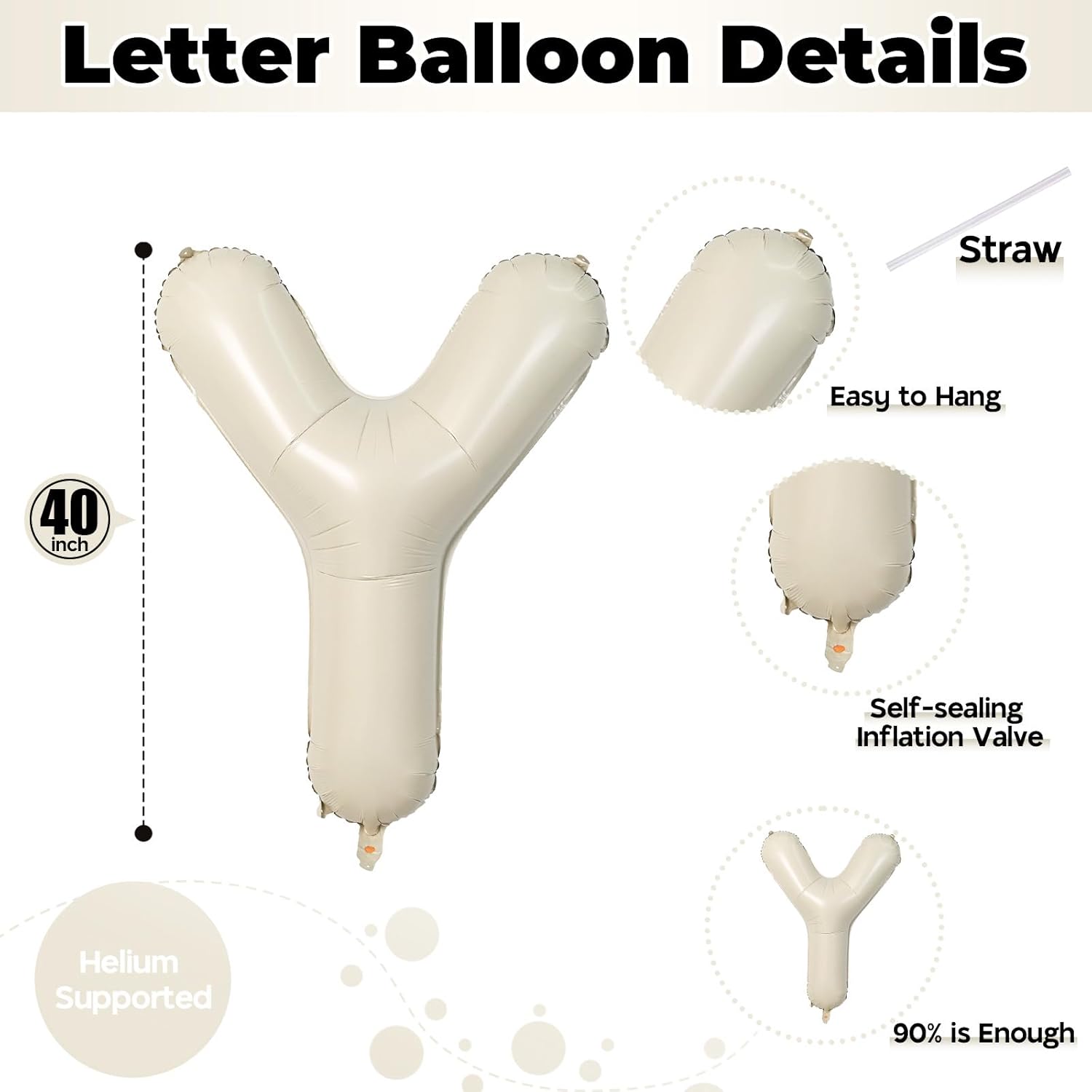 Skiennix 40-Inch Beige Boy Balloons - Large Cream White Sand Alphabet Letters for Gender Reveal & Birthday Parties