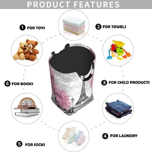 Gbuzozie Retro Paris Eiffel Tower Laundry Hamper Storage Basket Toys Clothes Organizer Bin For Home Bathroom Bedroom Dorm Nursery, 52l