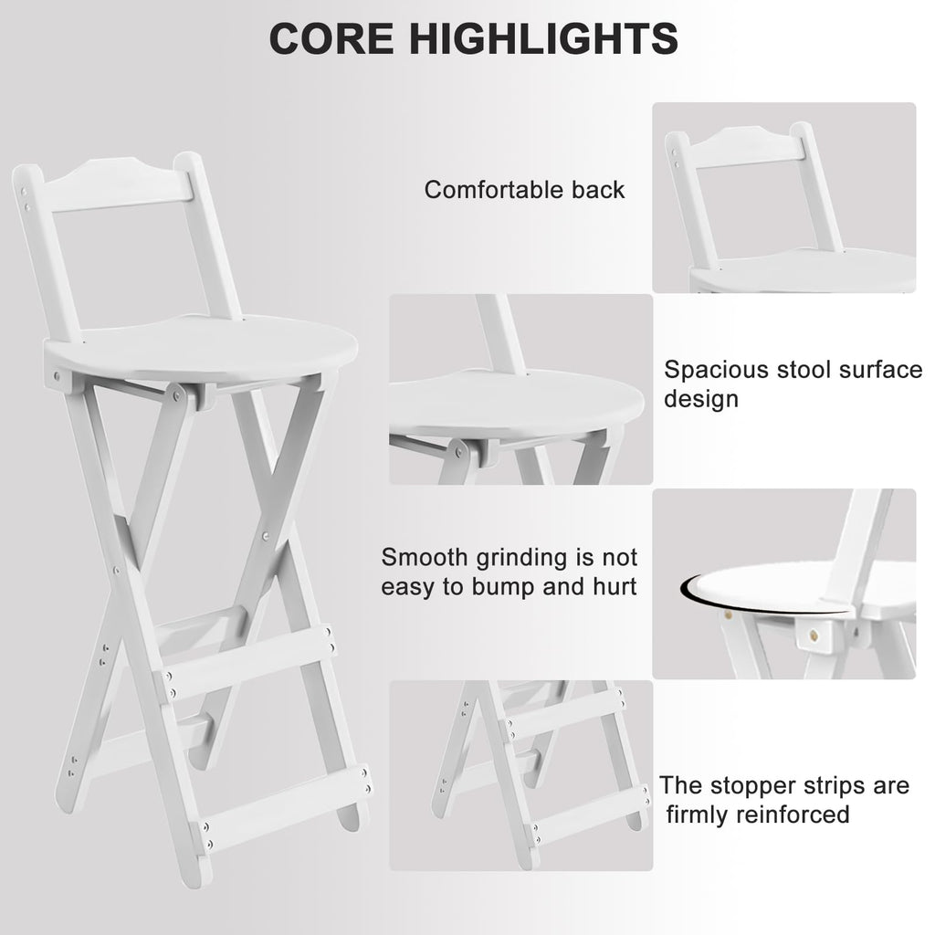 Yuxitia Folding Bar Stool Kitchen24 inch Folding Kitchen Counter Chair Portable Wooden Bar Stool Outdoor Shop Kitchen Restaurant Coffee Stool 1 (White)