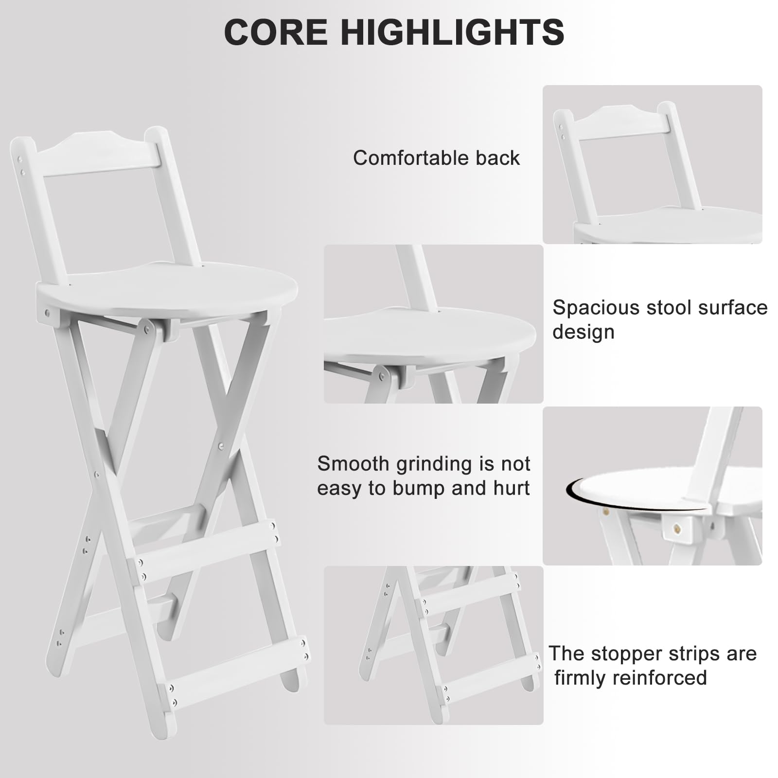 Yuxitia Folding Bar Stool Kitchen24 inch Folding Kitchen Counter Chair Portable Wooden Bar Stool Outdoor Shop Kitchen Restaurant Coffee Stool 1 (White)