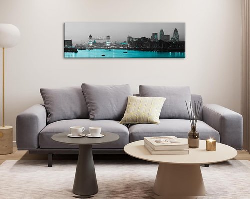 London Framed Wall Art Canvas - Black and White London Bridge Poster 14”x48” | Cityscape Decor for Bedroom