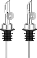 Auto Flip Liquor Pour Spouts 2-Pack, Leak-Proof 304 Stainless Steel Wine Pourer & Olive Oil Dispenser with Food-Grade Silicone for Kitchen, Bar, Restaurant (Silver)