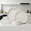 MONITO Ceramic Dinnerware Sets for 4, 12PCS Stoneware Plates and Bowls Sets, Reactive Glaze Dish Set, Chip and Scratch Resistant Double, Microwave and Dishwasher Safe, Matte White