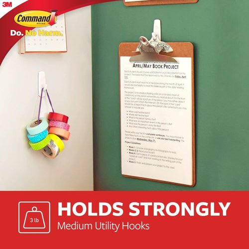 Command Medium Utility Hooks - Damage-Free Wall Hooks with Adhesive Strips | 20 Hooks & 24 Strips, Holds Up to 3 lb